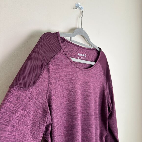 Reebok Active Long-Sleeve Shirt – Heathered Plum, Mesh Shoulder Panels sz L - Picture 5 of 6